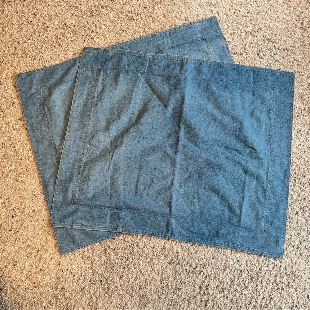 Eddie Bauer Home Pillow Sham Set of 2 Standard Denim Blue Solid Chambray Vintage
